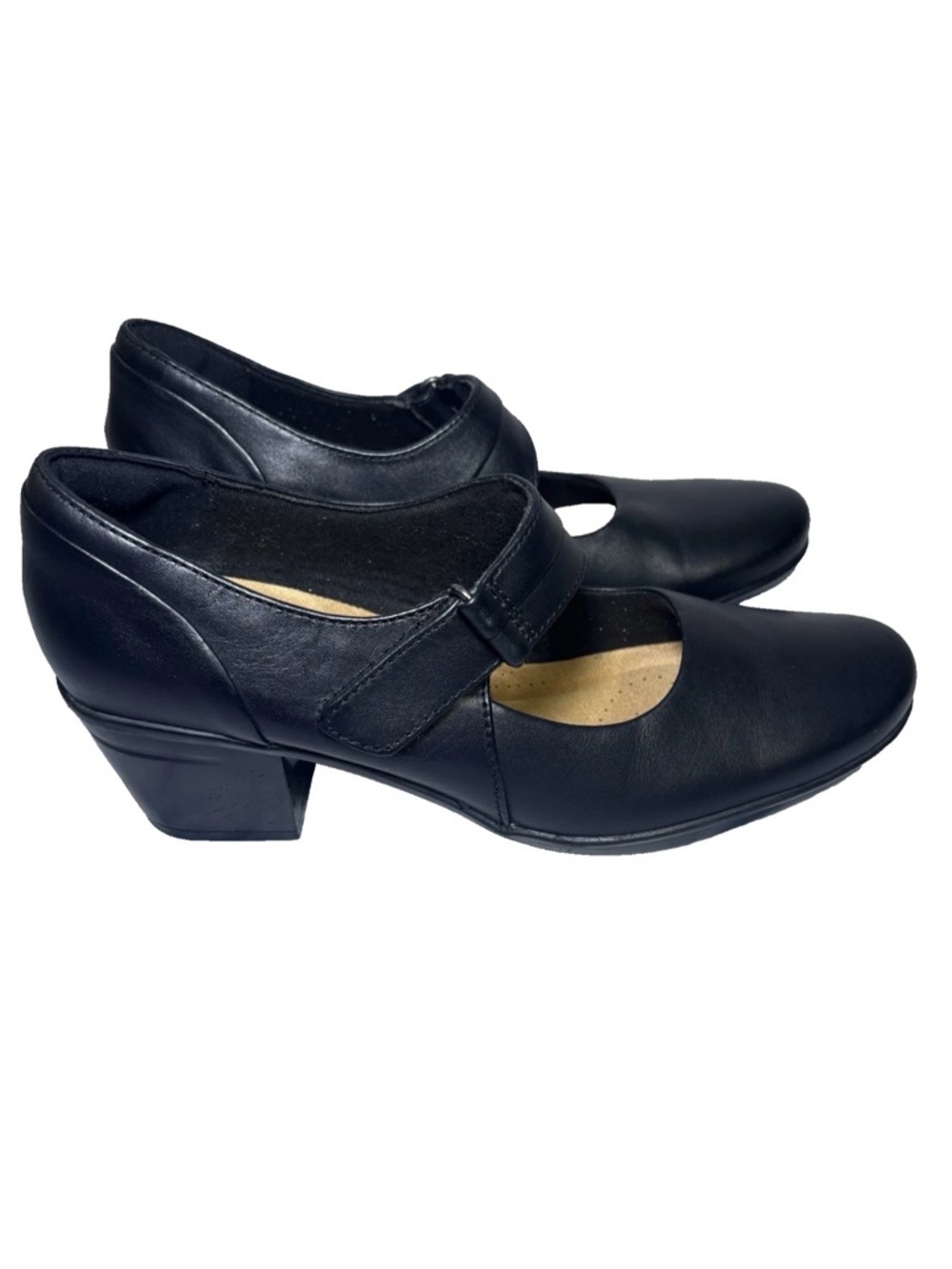 Clarks Emslie Lulin Mary Jane Pump Size 9 Chunky Heel Leather Anke Strap Career